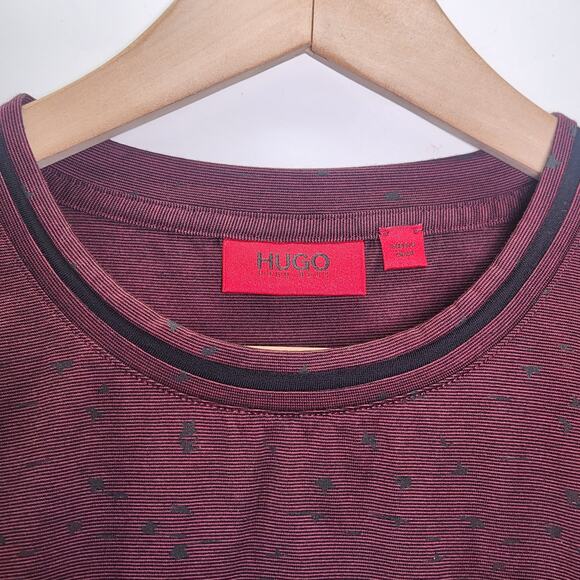 HUGO Hugo Boss Mercerized Cotton Crew Neck T-Shirt Small Maroon Slim Fit Luxe - Picture 3 of 11